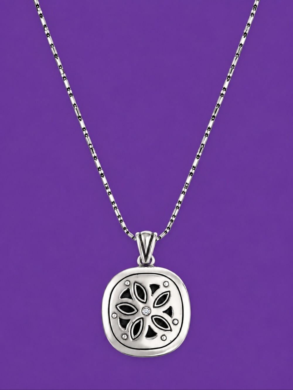 BRIGHTON Bloc Party Floral Cutout Crystal Pendant Chain Necklace